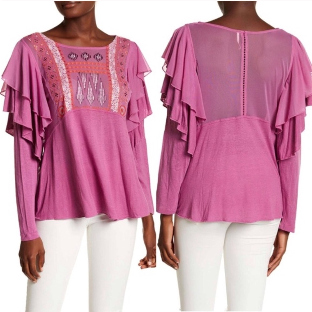 NWT FREE PEOPLE La Cienega Front Embroidery Blouse